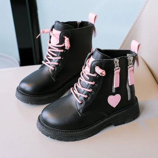 Girls Ankle Boots Double Zip Non - slip Kids Fashion Boots Pink Heart Children Princess Catwalk Boots Anti - Slippery Size 26 - 37 - SHOWLU FASHION STORE