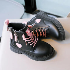 Girls Ankle Boots Double Zip Non - slip Kids Fashion Boots Pink Heart Children Princess Catwalk Boots Anti - Slippery Size 26 - 37 - SHOWLU FASHION STORE
