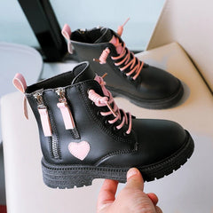 Girls Ankle Boots Double Zip Non - slip Kids Fashion Boots Pink Heart Children Princess Catwalk Boots Anti - Slippery Size 26 - 37 - SHOWLU FASHION STORE