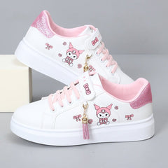 Girls' Shoes 2024 Spring New Arrival Girls Low Ankle Sports Board Shoes Kids Flat Magic Stick Students White Shoes - SHOWLU FASHION STORE