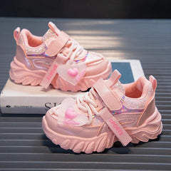 Girls Sports Shoes Kids Running Sneakers for School Fashion Cute Shiny Non - slip Children's Casual Shoes with Heart Spring Autumn - SHOWLU FASHION STORE
