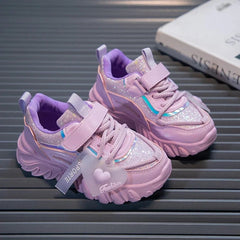 Girls Sports Shoes Kids Running Sneakers for School Fashion Cute Shiny Non - slip Children's Casual Shoes with Heart Spring Autumn - SHOWLU FASHION STORE