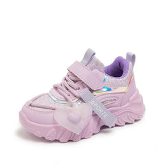 Girls Sports Shoes Kids Running Sneakers for School Fashion Cute Shiny Non - slip Children's Casual Shoes with Heart Spring Autumn - SHOWLU FASHION STORE