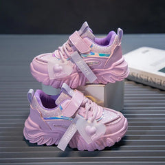 Girls Sports Shoes Kids Running Sneakers for School Fashion Cute Shiny Non - slip Children's Casual Shoes with Heart Spring Autumn - SHOWLU FASHION STORE