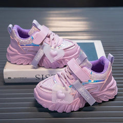 Girls Sports Shoes Kids Running Sneakers for School Fashion Cute Shiny Non - slip Children's Casual Shoes with Heart Spring Autumn - SHOWLU FASHION STORE