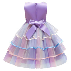Girls Unicorn Pink Dress Girl Rainbow Layered Dresses For Bithday Party Flower Girl Bow Ball Gown Kid Fluffy Clothes For Wedding - SHOWLU FASHION STORE