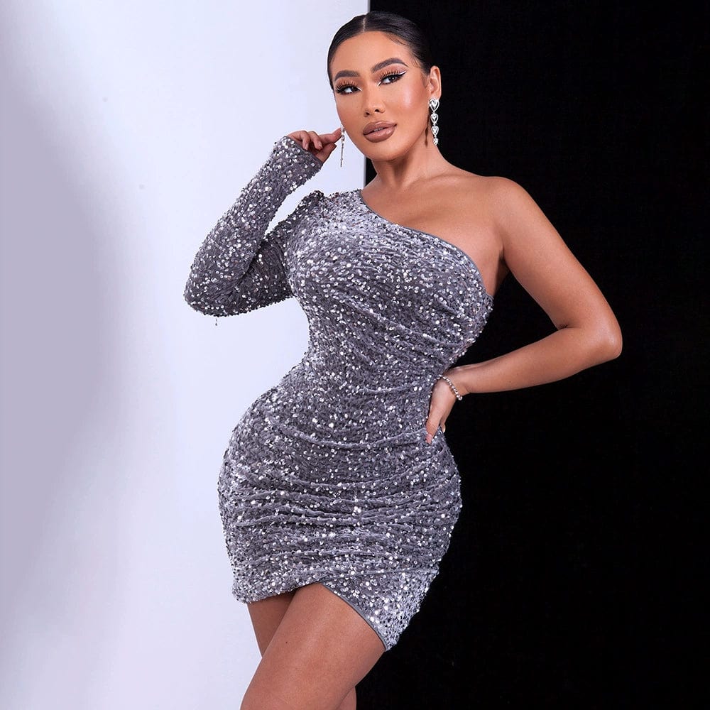 Glamorous Sequin One - Shoulder Dress - SHOWLU FASHION STORE