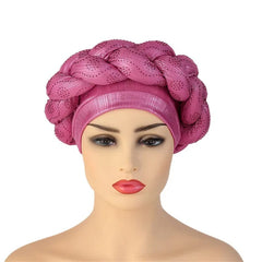 Glitter Diamonds Braids African Autogele Headtie Women Turban Cap Female Head Wraps - SHOWLU FASHION STORE