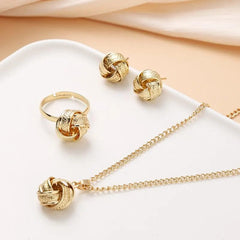 Gold - Color Ball Shape Jewelry Sets Copper Trendy Fashion Style Adjustable Chain Rings Necklace For Woman On Party Wedding - SHOWLU FASHION STORE