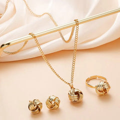 Gold - Color Ball Shape Jewelry Sets Copper Trendy Fashion Style Adjustable Chain Rings Necklace For Woman On Party Wedding - SHOWLU FASHION STORE