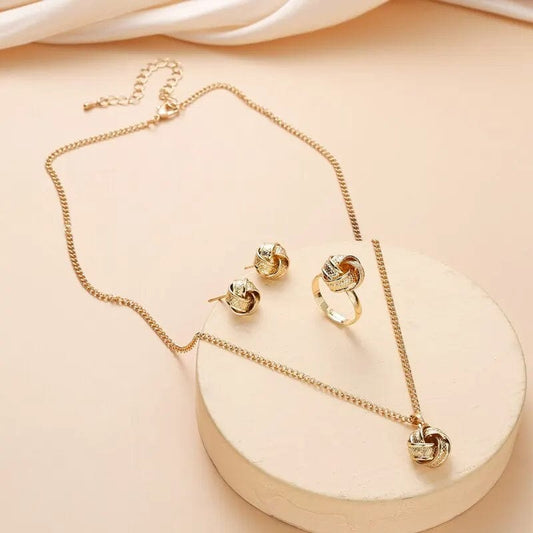 Gold - Color Ball Shape Jewelry Sets Copper Trendy Fashion Style Adjustable Chain Rings Necklace For Woman On Party Wedding - SHOWLU FASHION STORE