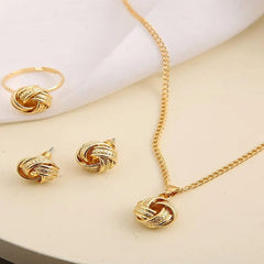 Gold - Color Ball Shape Jewelry Sets Copper Trendy Fashion Style Adjustable Chain Rings Necklace For Woman On Party Wedding - SHOWLU FASHION STORE