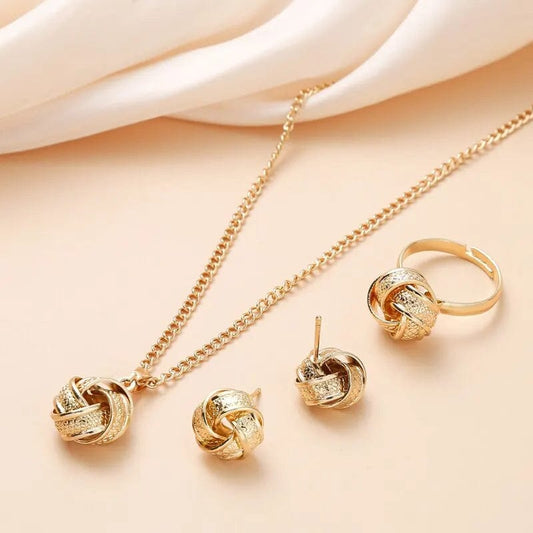 Gold - Color Ball Shape Jewelry Sets Copper Trendy Fashion Style Adjustable Chain Rings Necklace For Woman On Party Wedding - SHOWLU FASHION STORE
