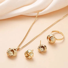 Gold - Color Ball Shape Jewelry Sets Copper Trendy Fashion Style Adjustable Chain Rings Necklace For Woman On Party Wedding - SHOWLU FASHION STORE