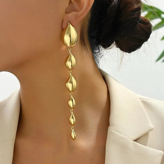 Gold Color Geometric Long Tassel Drop Earring For Women Vintage Silver Color Option Statement Earrings Party Evening Jewelry - SHOWLU FASHION STORE