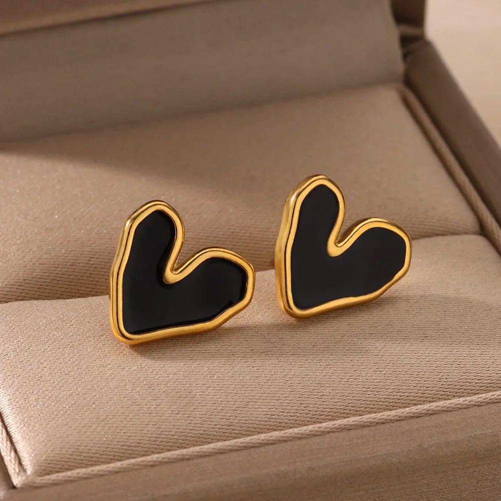 Gold Color Stainless Steel Heart Shaped Set Zircon Stud Earrings for Women Delicate Hoops Earring Wedding Party Jewelry Gifts - SHOWLU FASHION STORE