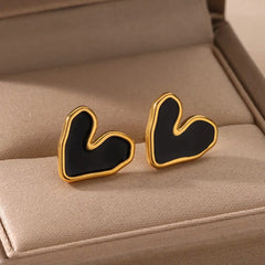 Gold Color Stainless Steel Heart Shaped Set Zircon Stud Earrings for Women Delicate Hoops Earring Wedding Party Jewelry Gifts - SHOWLU FASHION STORE