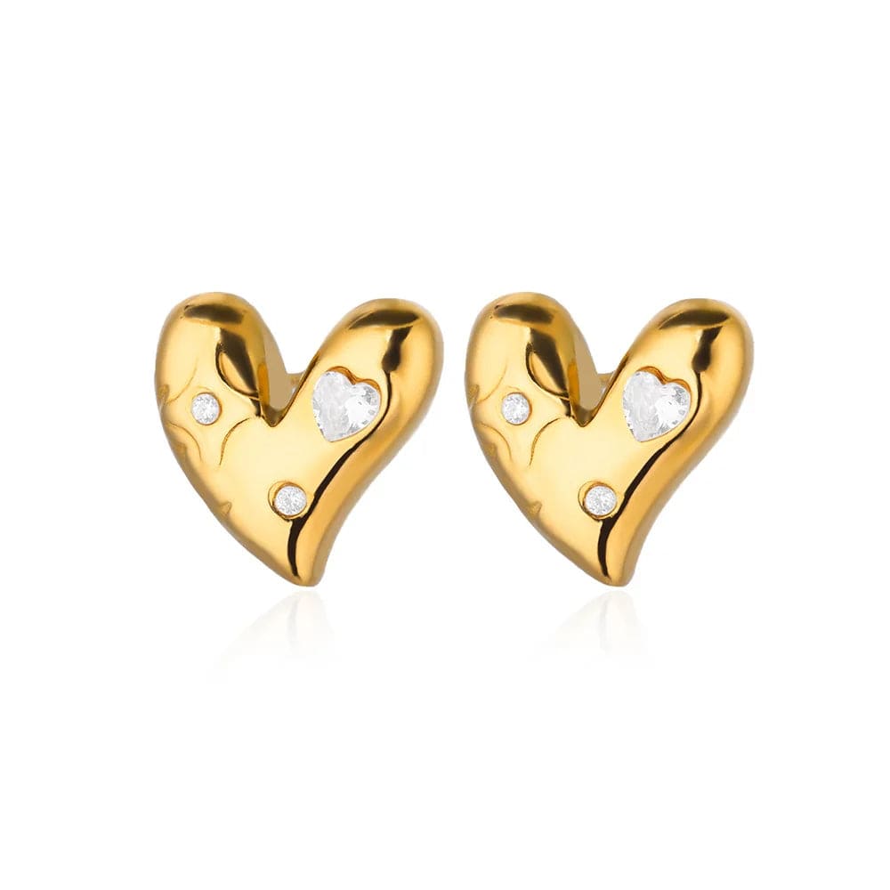 Gold Color Stainless Steel Heart Shaped Set Zircon Stud Earrings for Women Delicate Hoops Earring Wedding Party Jewelry Gifts - SHOWLU FASHION STORE