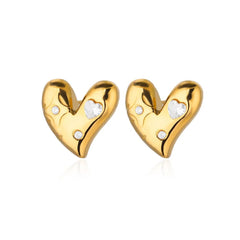 Gold Color Stainless Steel Heart Shaped Set Zircon Stud Earrings for Women Delicate Hoops Earring Wedding Party Jewelry Gifts - SHOWLU FASHION STORE