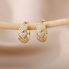 Gold Color Stainless Steel Heart Shaped Set Zircon Stud Earrings for Women Delicate Hoops Earring Wedding Party Jewelry Gifts - SHOWLU FASHION STORE