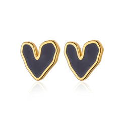 Gold Color Stainless Steel Heart Shaped Set Zircon Stud Earrings for Women Delicate Hoops Earring Wedding Party Jewelry Gifts - SHOWLU FASHION STORE