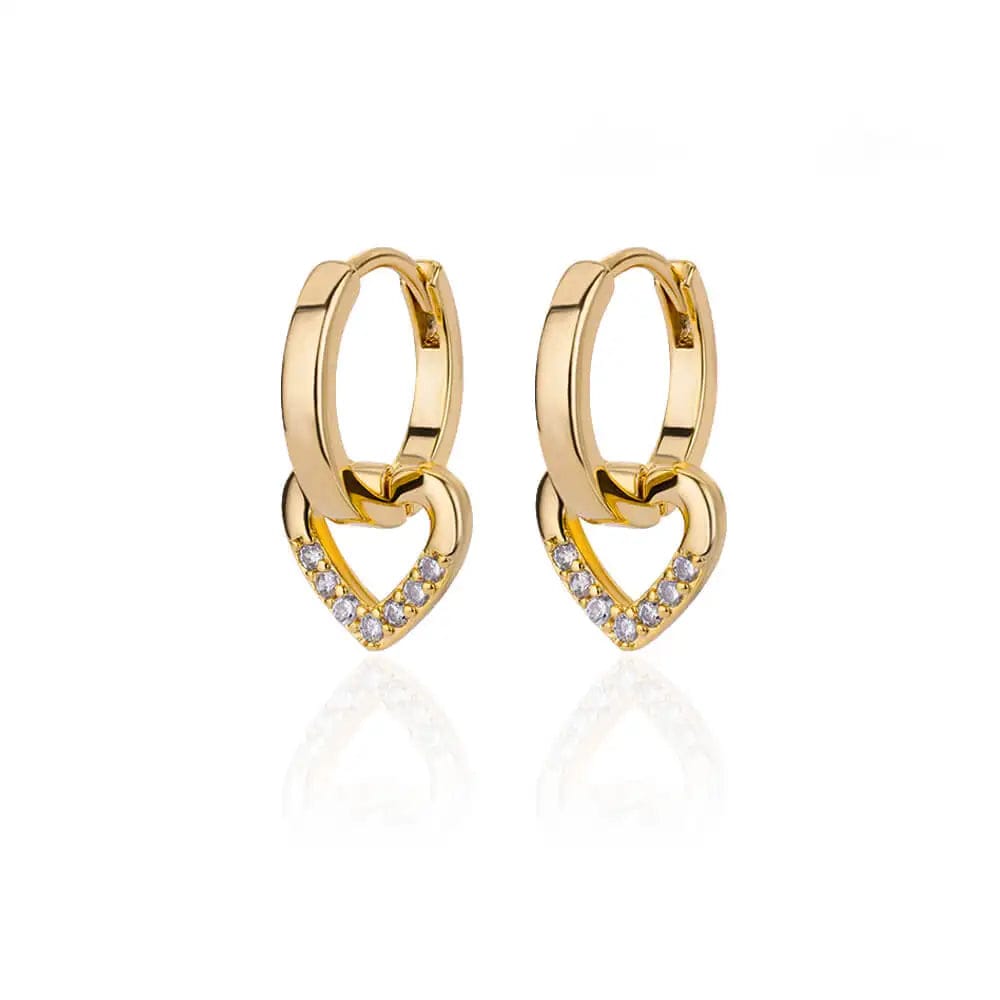 Gold Color Stainless Steel Heart Shaped Set Zircon Stud Earrings for Women Delicate Hoops Earring Wedding Party Jewelry Gifts - SHOWLU FASHION STORE