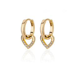 Gold Color Stainless Steel Heart Shaped Set Zircon Stud Earrings for Women Delicate Hoops Earring Wedding Party Jewelry Gifts - SHOWLU FASHION STORE