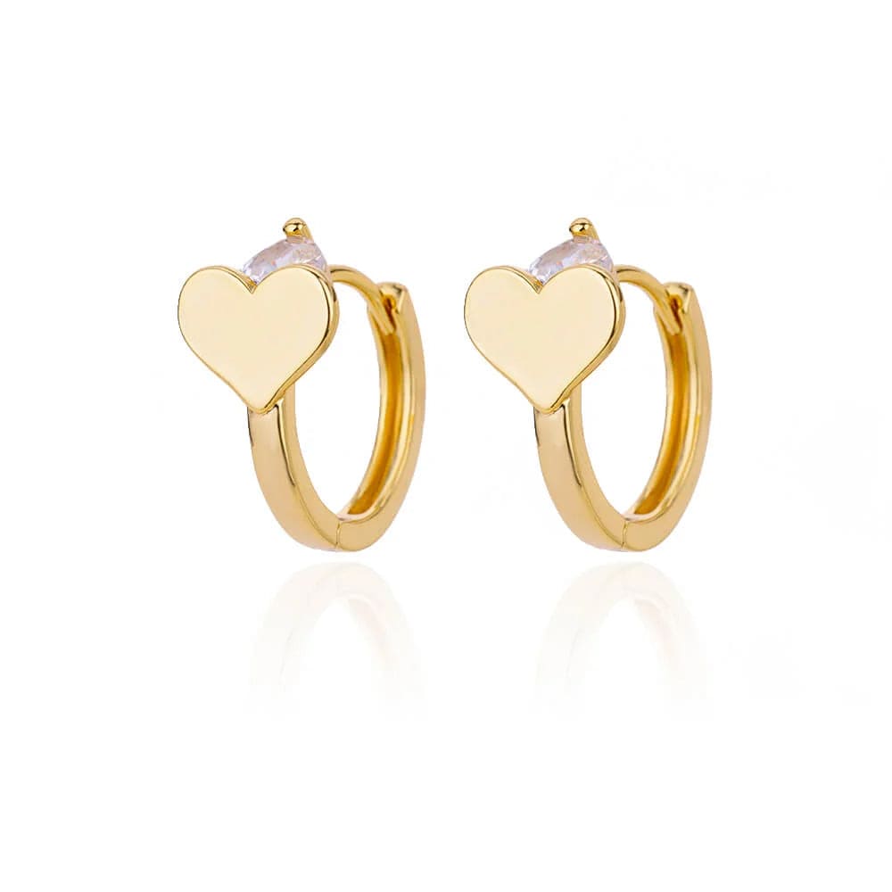 Gold Color Stainless Steel Heart Shaped Set Zircon Stud Earrings for Women Delicate Hoops Earring Wedding Party Jewelry Gifts - SHOWLU FASHION STORE