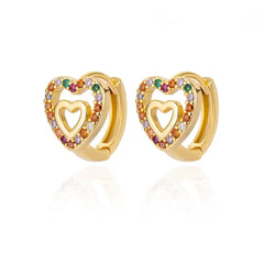 Gold Color Stainless Steel Heart Shaped Set Zircon Stud Earrings for Women Delicate Hoops Earring Wedding Party Jewelry Gifts - SHOWLU FASHION STORE