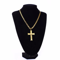 Gold Color Stainless Steel Jesus Cross Pendant Necklace 6mm Link Byzantine Chain Necklace Long Heavy Men Jewelry collares MN68 - SHOWLU FASHION STORE