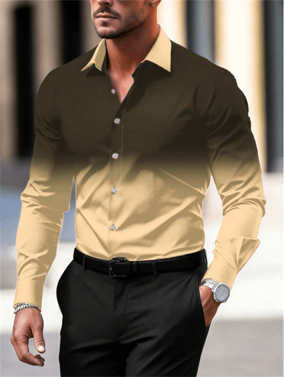Gradient Color Long Sleeve Shirt Casual Breathable Men Shirt Lapel Large Size Men Clothing Fashion Button Design - SHOWLU FASHION STORE