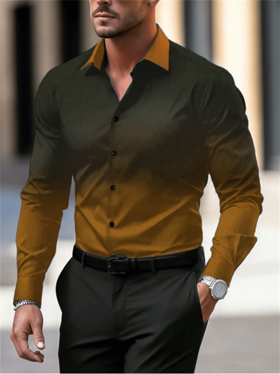 Gradient Color Long Sleeve Shirt Casual Breathable Men Shirt Lapel Large Size Men Clothing Fashion Button Design - SHOWLU FASHION STORE