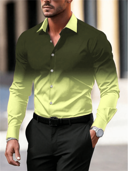 Gradient Color Long Sleeve Shirt Casual Breathable Men Shirt Lapel Large Size Men Clothing Fashion Button Design - SHOWLU FASHION STORE