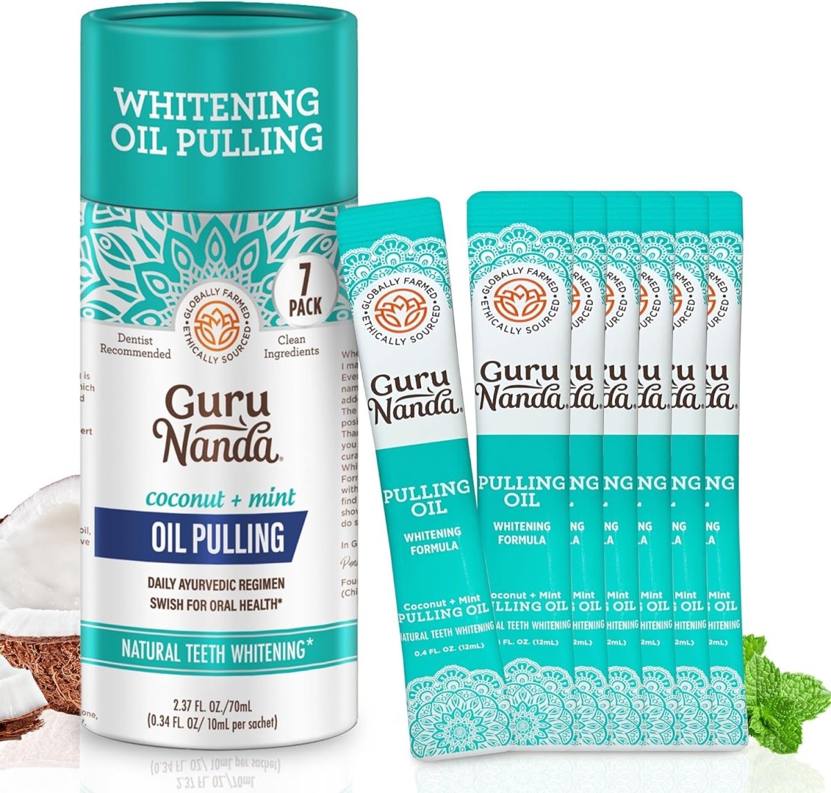 GuruNanda Travel Sachets Coconut Oil Pulling (Mickey D), 7 Essential Oils & Vitamins for Happy Gums - Fresh Breath & Whitening Mouthwash - 7 Pack - SHOWLU FASHION STORE