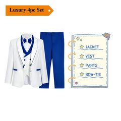 Handmsome Single Button Boy's Suit Set Comfortable Safe Kids Formal Suits Jacket Vest Pants Bow - tie Luxury Set Child Tuxedo - SHOWLU FASHION STORE