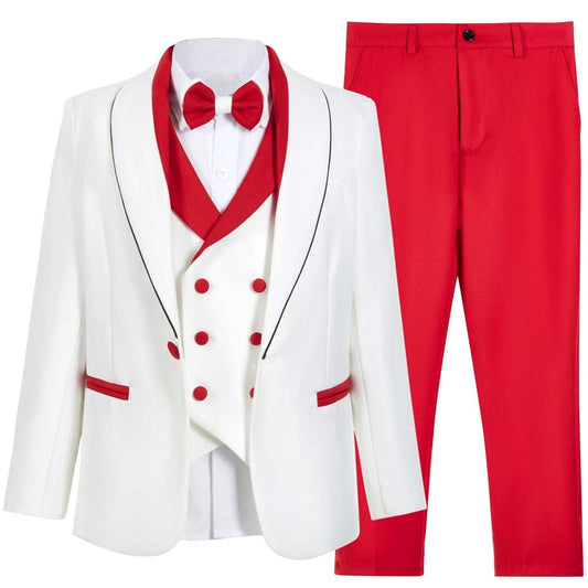 Handmsome Single Button Boy's Suit Set Comfortable Safe Kids Formal Suits Jacket Vest Pants Bow - tie Luxury Set Child Tuxedo - SHOWLU FASHION STORE