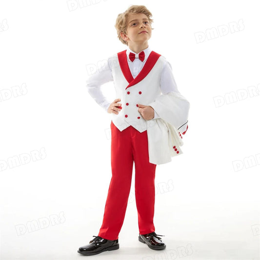Handmsome Single Button Boy's Suit Set Comfortable Safe Kids Formal Suits Jacket Vest Pants Bow - tie Luxury Set Child Tuxedo - SHOWLU FASHION STORE