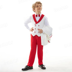 Handmsome Single Button Boy's Suit Set Comfortable Safe Kids Formal Suits Jacket Vest Pants Bow - tie Luxury Set Child Tuxedo - SHOWLU FASHION STORE