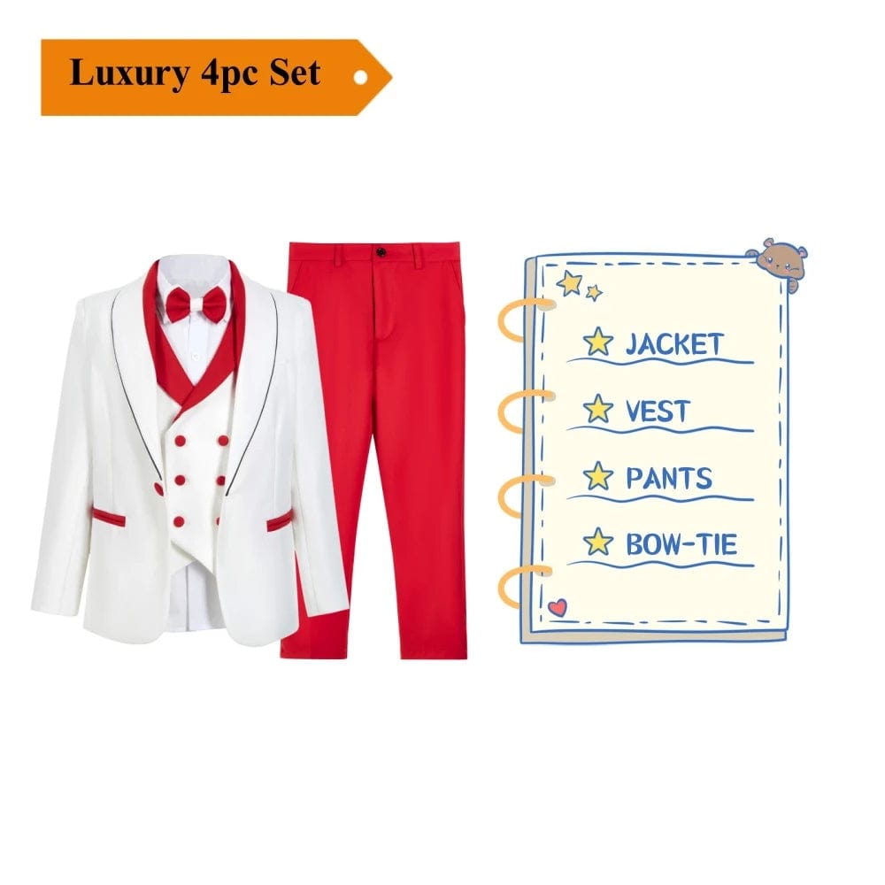 Handmsome Single Button Boy's Suit Set Comfortable Safe Kids Formal Suits Jacket Vest Pants Bow - tie Luxury Set Child Tuxedo - SHOWLU FASHION STORE