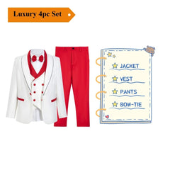 Handmsome Single Button Boy's Suit Set Comfortable Safe Kids Formal Suits Jacket Vest Pants Bow - tie Luxury Set Child Tuxedo - SHOWLU FASHION STORE