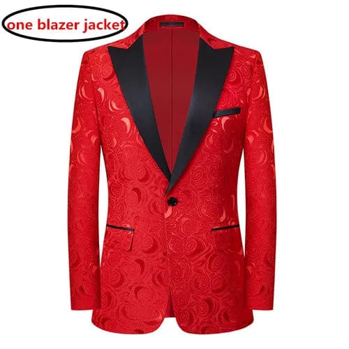 High End Gentleman Jacquard Suit Men Clothing Red Black White Fashion Luxury Men's Wedding Party Dress Slim Fit Blazer and Pants - SHOWLU FASHION STORE