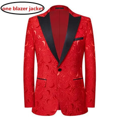 High End Gentleman Jacquard Suit Men Clothing Red Black White Fashion Luxury Men's Wedding Party Dress Slim Fit Blazer and Pants - SHOWLU FASHION STORE