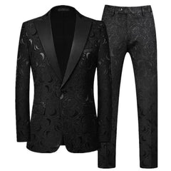 High End Gentleman Jacquard Suit Men Clothing Red Black White Fashion Luxury Men's Wedding Party Dress Slim Fit Blazer and Pants - SHOWLU FASHION STORE