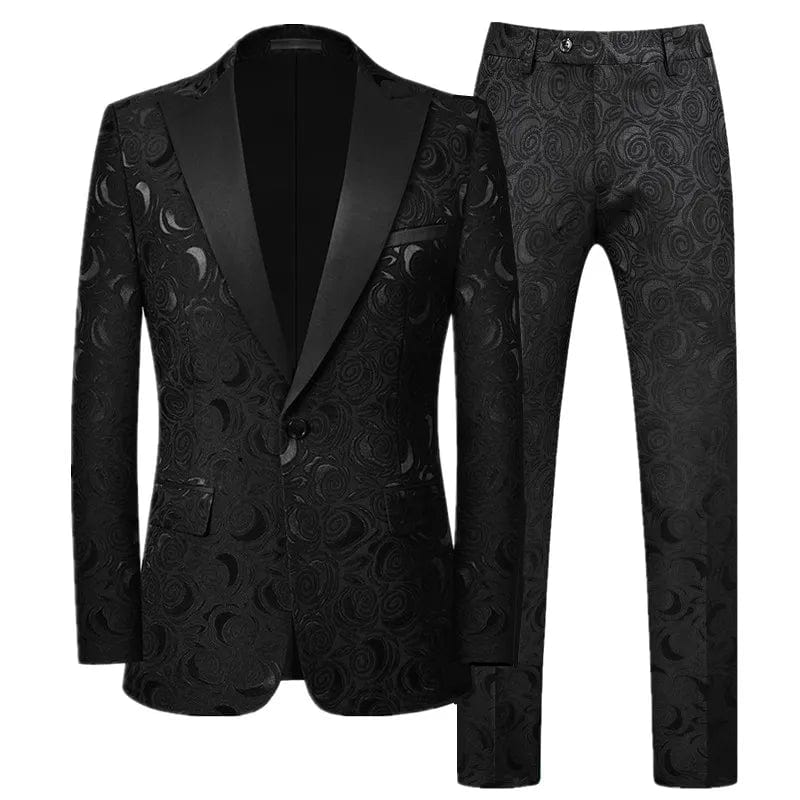 High End Gentleman Jacquard Suit Men Clothing Red Black White Fashion Luxury Men's Wedding Party Dress Slim Fit Blazer and Pants - SHOWLU FASHION STORE