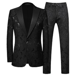 High End Gentleman Jacquard Suit Men Clothing Red Black White Fashion Luxury Men's Wedding Party Dress Slim Fit Blazer and Pants - SHOWLU FASHION STORE