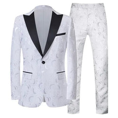 High End Gentleman Jacquard Suit Men Clothing Red Black White Fashion Luxury Men's Wedding Party Dress Slim Fit Blazer and Pants - SHOWLU FASHION STORE