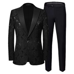 High End Gentleman Jacquard Suit Men Clothing Red Black White Fashion Luxury Men's Wedding Party Dress Slim Fit Blazer and Pants - SHOWLU FASHION STORE
