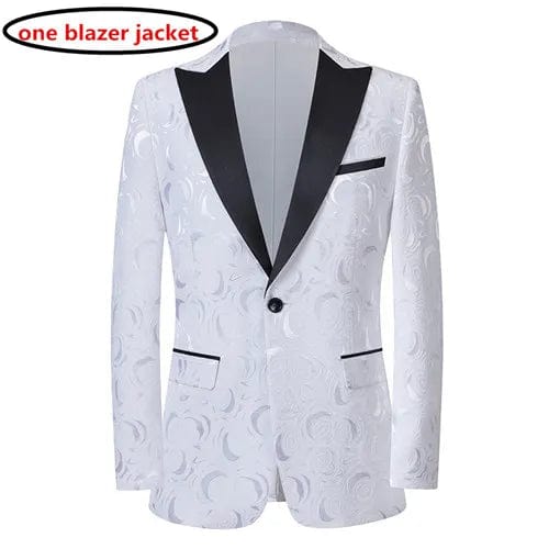 High End Gentleman Jacquard Suit Men Clothing Red Black White Fashion Luxury Men's Wedding Party Dress Slim Fit Blazer and Pants - SHOWLU FASHION STORE