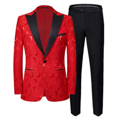 High End Gentleman Jacquard Suit Men Clothing Red Black White Fashion Luxury Men's Wedding Party Dress Slim Fit Blazer and Pants - SHOWLU FASHION STORE