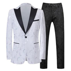 High End Gentleman Jacquard Suit Men Clothing Red Black White Fashion Luxury Men's Wedding Party Dress Slim Fit Blazer and Pants - SHOWLU FASHION STORE
